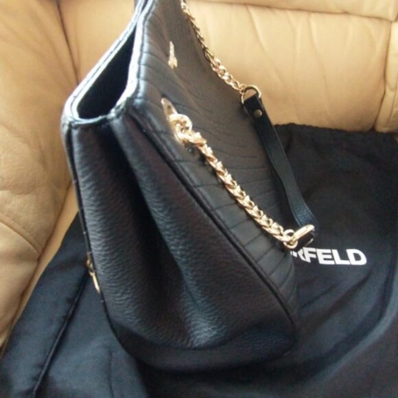 NEW - KARL LAGERFELD Women's Charlotte Shoulder Bag, Black/Gold - Picture 4 of 5